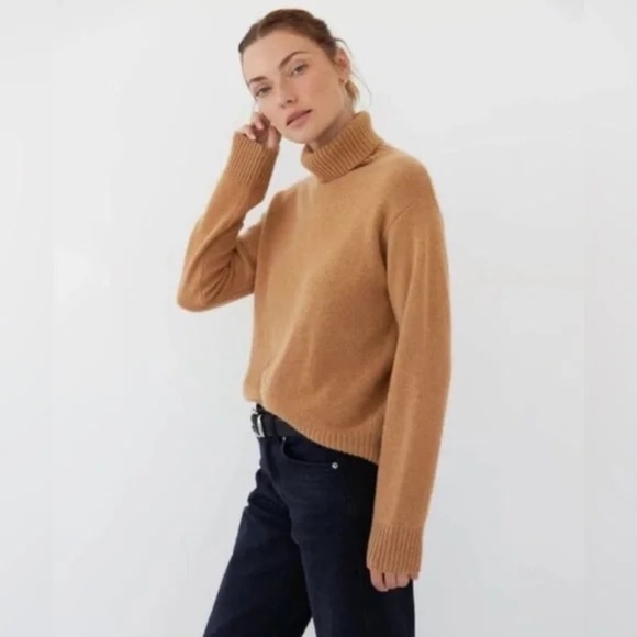 AYR Hygge Camel Brown Tan Cashmere Turtleneck Sweater Small - Picture 1 of 5